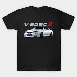 r34 GTR WHITE V SPEC II N1 bnr Godzilla T-Shirt